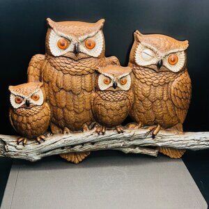 1977 Burwood OWL family Plastic Wall Hanging, Oversized Retro Cottagecore Decor